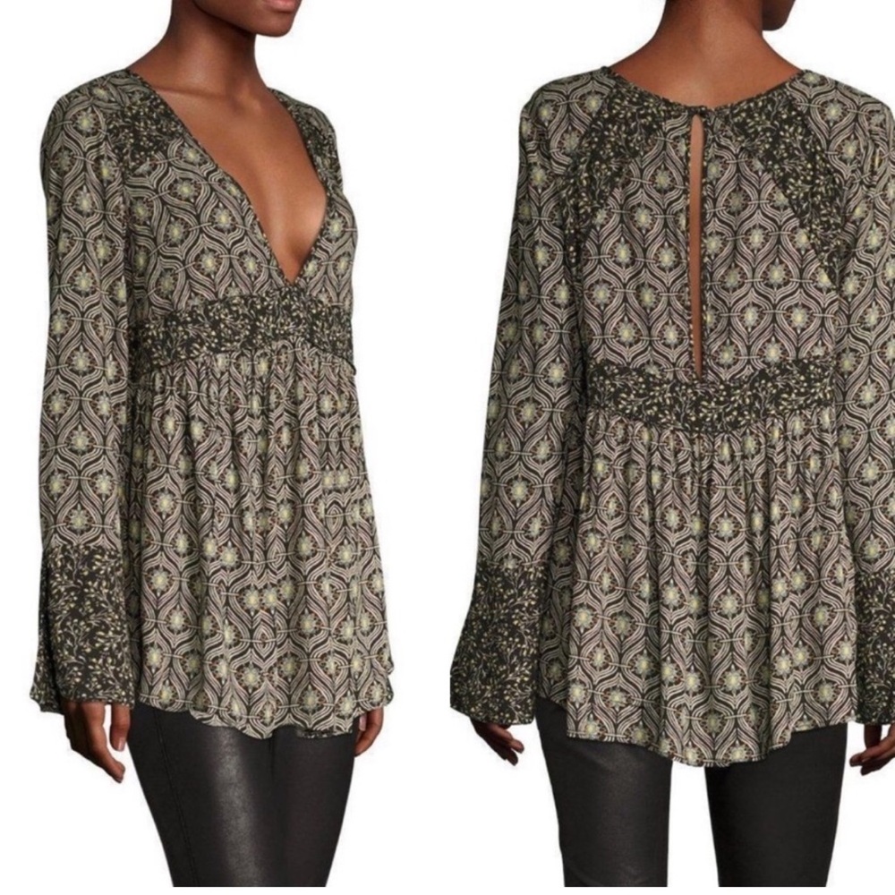 Free people rolling hills long sleeve tunic floral and graphic print